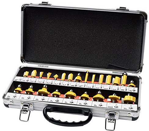 24 pièces en carbure de tungstène Incliné Router Set Toupie Outils du bois Fraise avec bois Ensemble de rangement Case pour portes, armoires, bricolage bois