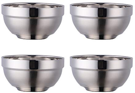 Do Buy Müslischale aus Edelstahl 340ML silber Suppenschalen für Kinder 4er set Reisschüssel klein Dessertschalen breit 11,4 cm(4,5 inch) Metall Müsli Schüsseln Doppelschicht Anti-heiße