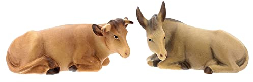 Holyart Esel und Ochse Holzfigur für Matteo-Krippe Grödnertal, 12 cm