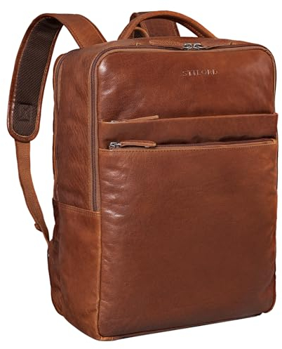 STILORD 'Brooklyn' Großer Laptop Rucksack Leder Vintage XL Business Rucksack für 15,6 Zoll Notebooks Lederrucksack Studium Reisen Trolley Aufsteckbar Daypack Echtleder, Farbe:maraska - braun