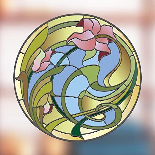 Small Lily Flower Stained Glass Window Stickers - Beautiful Decorative Suncatcher Window Stickers