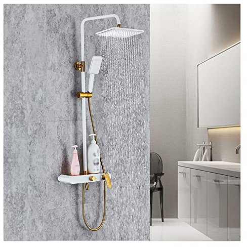 BHBXZZDB Salle de Bain Ensemble de Douche avec Supports de Fixation Réglable Système de Douche Chrome Douche Murale avec Plateau de Rangement Ensemble de Douche
