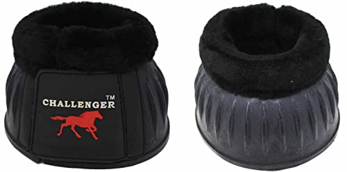 CHALLENGER Horse Large Training Ribbed Rubber Hoof Impact Overreach Protection Fleece Lined Bell Boots Black 41HI01BK-L