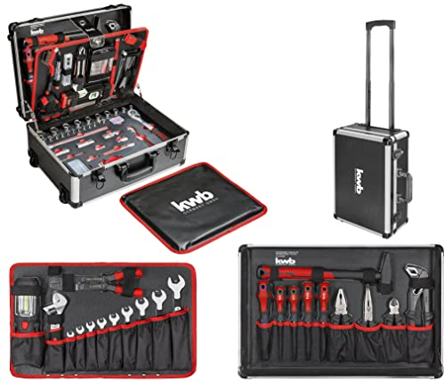 kwb Werkzeugkoffer mit Trolley-Funktion, 175-teilig, gefüllt, Werkzeug im stabilem Aluminiumkoffer, Werkzeugset groß, für Heimwerker, DIYer und Handwerks-Meister, abschließbar inkl. 2 Schlüsseln