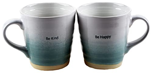 SIL Interiors Pottery Style Mugs, Aqua Duck Egg Blue, Set of 2 | Be Kind/Happy