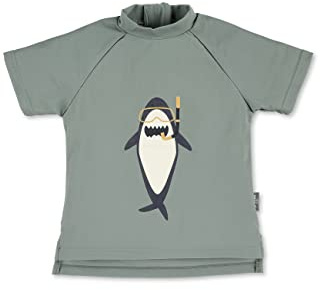 Sterntaler Badeshirt Kurzarm Hai Print - UV-Schutz 50+ Schwimmshirt mit Stehkragen - Jungen UV Shirt mit unterlegtem Reißverschluss hinten - Badebekleidung, mattgrün, Größe 92