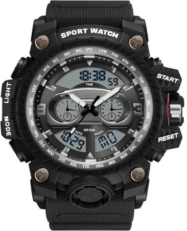 RORIOS Relojes Deportivos para Hombre Multifuncional Militar Relojes Resistente al Agua Digital Relojes con Alarma Electrónica Relojes de Pulsera