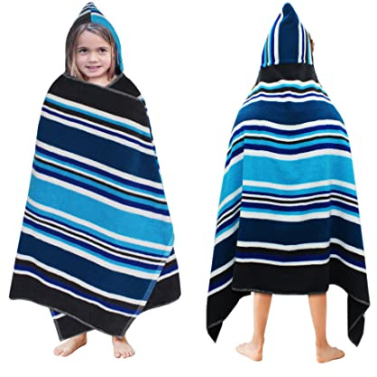 ORIGINAL KIDS Hooded Bath Towel Wrap - 100% Cotton Terry Large Oversized Hooded Kids Towel - Toddler Shower Pool Beach Towel - Super Soft Plush Absorbent Quick Dry Easy Care Gift - 30x60- Stripes Blue