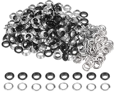 sourcing map 200 Satz 8mm Loch Tüllen Ösen Set Runde Metallösen mit Unterlegscheiben für Scrapbooking Schuhe Kleidung Leder Canvas Tasche DIY Planen (Schwarz)