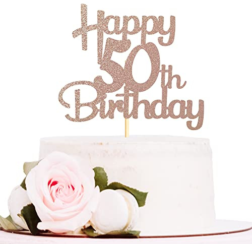 Sotpot 1 pack Rose Gold Glitter 50 Cake Topper for 50th Birthday Party Anniversary Party Supplies Cake Decorations