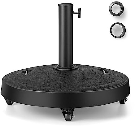 COSTWAY Round Parasol Base, 38mm/48mm Heavy Duty Umbrella Stand, Outdoor Garden Patio Yard Market Table Umbrella Holder (23kg, 52 x 52 x 42cm, with Wheels)