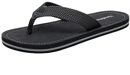 Harssidanzar Tongs Hommes Été Plage, Sandales à Doigt Séparé HM001EU,Noir,Taille 44