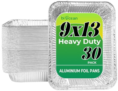 biocean Aluminum Pans 9x13 Inch 30 Pack, Extra Heavy Duty Foil Pans with Half Size Deep Steam Aluminum Tray Tin Foil Pans for Prepping Food, Storing Heating, Cooking, Baking, Roasting