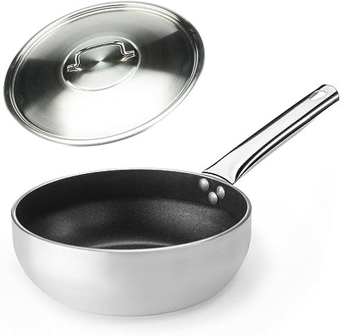 SKK kleine Gastro Sauteuse Ø 24 cm mit Edelstahl-Deckel - tiefer Aluminium Stieltopf mit Antihaftbeschichtung - ohne Induktion