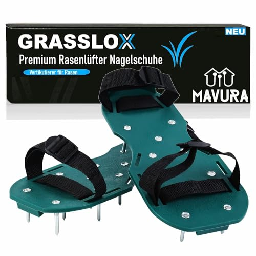 GRASSLOX Rasenbelüfter Nagelschuhe Vertikutierer Nagelsohlen Schuhe, Gartenschuhe Estrichschuhe Fliesenleger Aerifizierer Schuhe