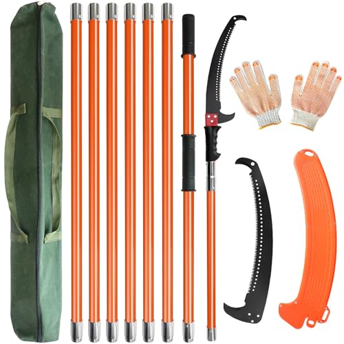 Seghetto per Potatura Manuale 8m con Borsa per Tagliare Segare Rami Boschi Alberi in Altezza, Vanwoke Sega telescopica per potatura Troncarami Manuale Palo Estensibile in Fibra di Vetro Lama Curva