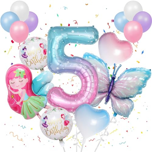 16 Stück Bunt Schmetterling Luftballons Set, Geburtstag Deko 5 Jahre | Schmetterlinge Folienballon, Geburtstagsdeko Feen, mit Band, für Themen Party, Festival Party Dekoration, Geburtstag Mädchen