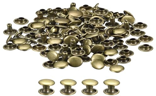 sourcing map 100 Sets Leather Rivets, 8x6mm Double Cap Rivets Metal Studs Rivet for Leather Craft Repair DIY Purse Belts Bags Shoes, Bronze Tone