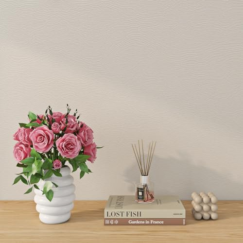 Livelynine Carta da Parati Adesiva Muro Beige Strutturata Carta da Parati Autoadesiva Muro Beige Soggiorno Bagno Impermeabile Carta Adesiva Mobili Bianco Sporco 40CMx5M Rivestimento Adesivo per Mobili