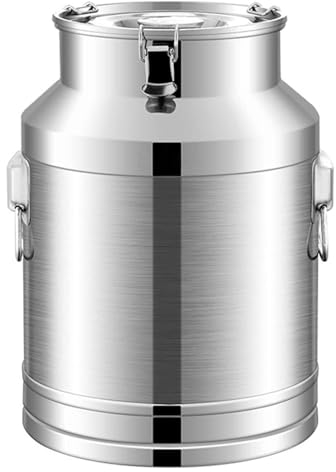 YOtat 201 Stainless Steel Farm Milk Bucket, Milk Transport Can Tote Jug Milk Churn CanTea Canister with Sealed Lid Heavy Duty for Commercial Kitchen (silver 42L)