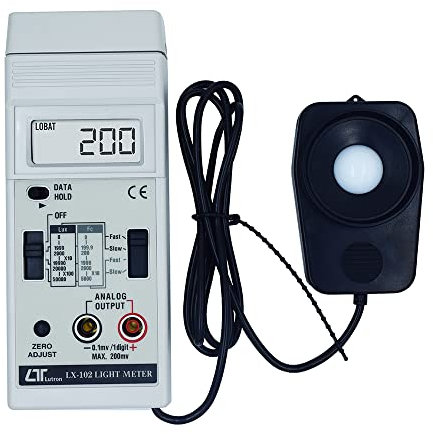 Fotómetro de alta precisión (rango: 50 000 lux) para fotografía, estadios, salas blancas y teatros, con certificado de calibración de fábrica. Modelo: Lutron LX-102