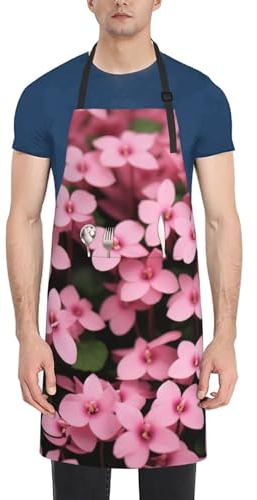Oudrspo Schürzen für Damen mit Alpenveilchen-Blumen-Blumenmuster, bedruckt, verstellbare Kochschürze mit Taschen, Schürzen für Damen und Herren