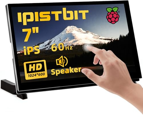 iPistBit Monitor touchscreen da 7 pollici, IPS 1024 × 600, due altoparlanti integrati, monitor HDMI portatile, compatibile con Raspberry Pi 5 / Pi 4B / 3B + / 3B, BB nero, Win11/10/8/7, senza driver