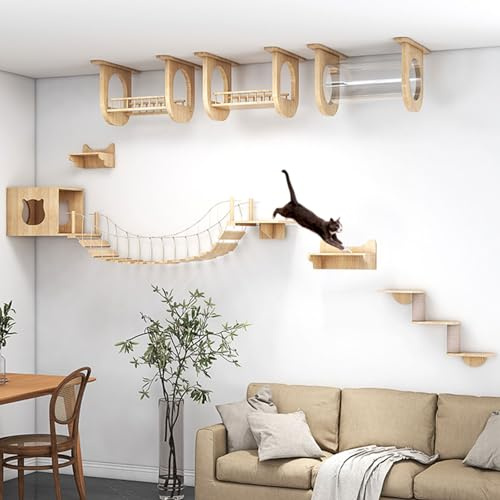 RTTZBOZ Muebles para Gatos Montados en la Pared - Rascador, Túnel, Puente, Escalones, Estantes para Interiores