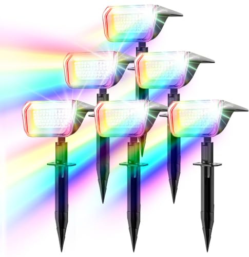 Linkind Bunt Solarlampen für Halloween, RGB & Weiß Solar Strahler Garten mit 10 Modi, Solar Außenleuchte 2 Montage, IP67 Außen Gartenstrahler für Party, Bäume, Vorgarten, Hof, 6 Stück