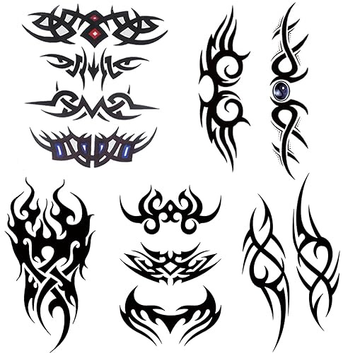 Yesallwas 5 Sheets Mix Tribal fake Tattoos Large Temporary Tattoo Blue Black Tribal Pattern Tattoo Body Sticker for Men Women