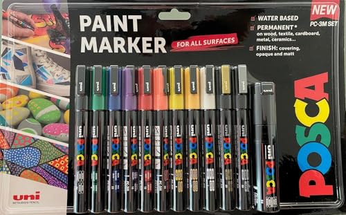 Posca - Standard PC-3M Acrylic Paint Pens (12pc), Multi Surface Markers for Windows, Glass, Graffiti, Fabric, Rock Painting, Canvas, Wood, Metal, Fabric, Colouring, Arts & Crafts