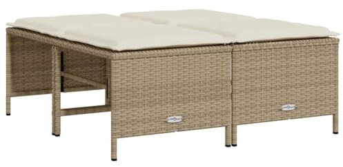 Makastle Outdoor Poly Rattan Hocker, Fußhocker mit Polster, Außen Wetterfest Gartenhocker Sitzhocker Sitzbank Fußauflage Fußstütze, Patio Ottoman, 50 x 48 x 36,5 cm Beige