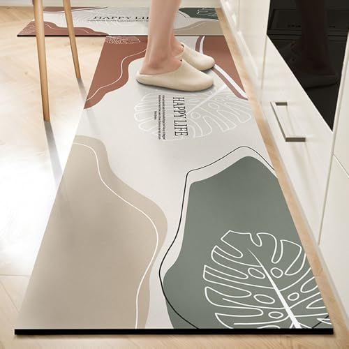 Highdi Tappeto Cucina Antiscivolo Lavabile Tappeto Passatoia Cucina Tappeto da Cucina Lungo Grigio Tappeti Runner Tappeto Corridoio per Ingresso Soggiorno Bagno (50x120cm,Monstera Deliziosa)