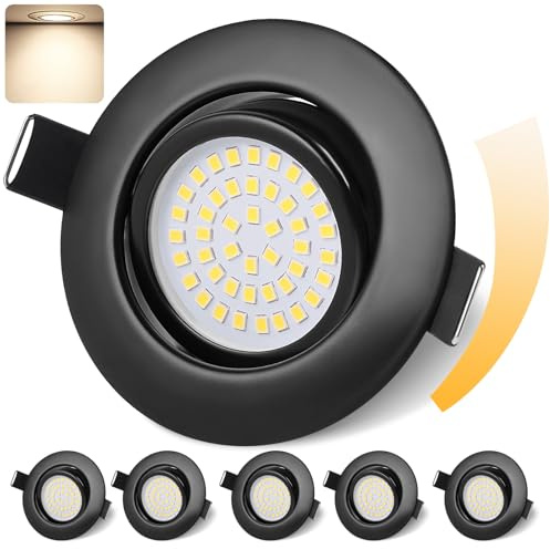 GeyouLux LED Einbaustrahler 230V Dimmbar 68mm 6W IP44 LED Spots 6er set | 45° Schwenkbar 4000K Neutralweiß Deckenspots für Badezimmer Küche Wohnzimmer Einbauspots Flach Einbauleuchten Schwarz
