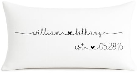 Personalized Wedding Pillow – Custom Couple’s Name Pillow with Heart – Romantic Wedding Gift, Engagement Gift – Decorative Throw Pillow for Home (White, 12x24)