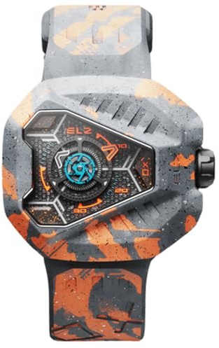 The Electricianz XO The Lunar Swiss Quarz Neon Orange Gummi Herrenuhr PVD
