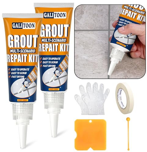 Riparazione Fughe Piastrelle, Kit Ad Asciugatura Rapida Riparazione Fughe Piastrelle, Ripristino Fughe Piastrelle Bagno Doccia Cucina Pavimento Piastrelle Vernice, Sbiancante per Fughe (Grigio, 2)