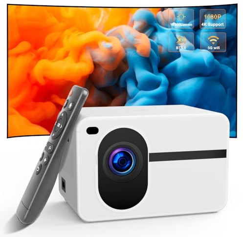 Wielio 1080P Projector with WiFi and Bluetooth, Projector 18000 Lumens Outdoor 200 Projection Screen Video Movie Proyector Compatible with Smartphone, HDMI,USB,AV,Fire Stick, PS5, White