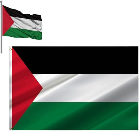 Bandiera della Palestina, 90 x 150 cm,60×90cm,bandiera nazionale palestinese con 2 occhielli in ottone poliestere di alta qualità, per interni/esterni (60×90 cm)