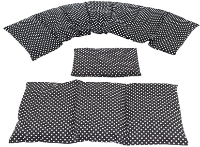 Körnerkissen STERNE, PUNKTE, UNI u.s.w. 3 er Set Langes 80 x 18 cm 8 Kammer + 3 Kammer + kleines Kirschkernkissen Wärmekissen XXL Schulterkissen Nackenkissen Mikrowelle (Kleine Punkte, Schwarz)