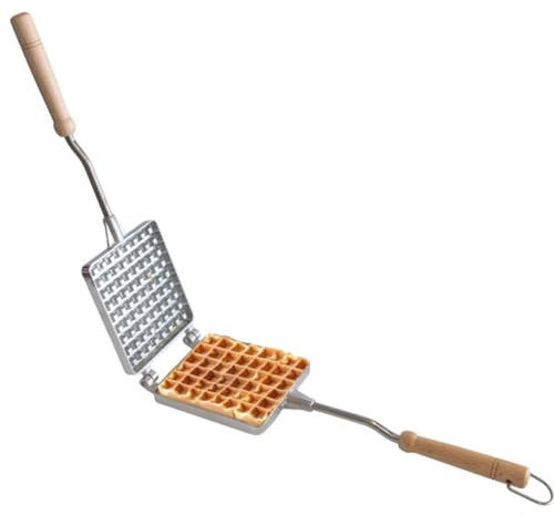 Waffle Maker for Stovetop or Campfire Cooking Equipment - Aluminum Flip Pan Belgian Waffle Iron with Handles - Portable Camping Toaster Great for Kitchen and Camping Cookware by Kings County Tools