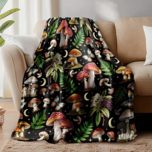 WADORN Coperta con funghi della foresta selvaggia, accogliente e morbida coperta in pile di flanella pelosa, ideale come regalo per ufficio, soggiorno, divano, letto, poltrone, 150 x 130 cm