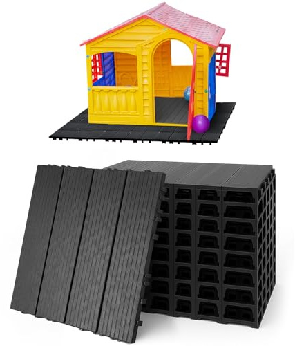 Sintuff 12 Pcs 12 x 12 Plastic Interlocking Deck Tiles 0.8'' Thick Patio Flooring Outdoor Waterproof Playhouse Accessories Stiff Outdoor Playhouse Mat with Wood Grain Texture(Cover 12 Sq. ft.)