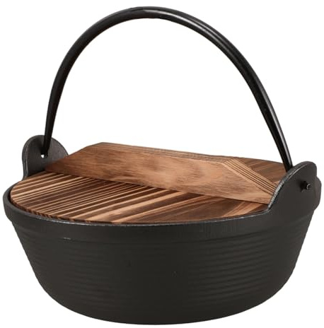Gatuida Olla de Hierro Fundido para Camping con Tapa Diseño Japonés Grueso sin Recubrimiento Olla Colgante para Cocinar al Aire y Reuniones Familiares