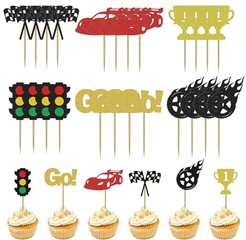 24Pcs Racing Car Cupcake Decoration,Cupcake Toppers Gifts Decorations Supplies, Fast Birthday Decorations for Man Suitable for Lively Birthday Party Events