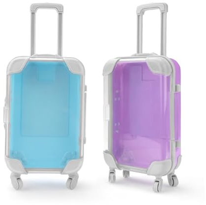 2 Packungen Kunststoff Mini Koffer Geschenkbox, Leer Löschen Reisekoffer Miniatur Reisegutschein Reisen Süßes Lagerung für Mädchen Süßigkeiten Schmuck Hochzeit Blau Lila 7 x 3.3 x 12 CM (Blau, Lila)