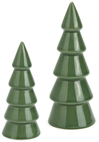 matches21 HOME & HOBBY Keramik Winter Dekofiguren Set Tannenbaum grün - Moderne Weihnachtsdeko für Innen im Scandi-Stil