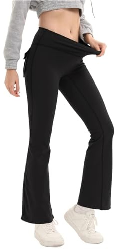 XIEHYA Varma yogabyxor för kvinnor, varm fleecefodrade klockbyxor med hög midja, utsvängda leggings, träning, vinter, tjocka mjuka yogabyxor, termiska leggings, Svart, M