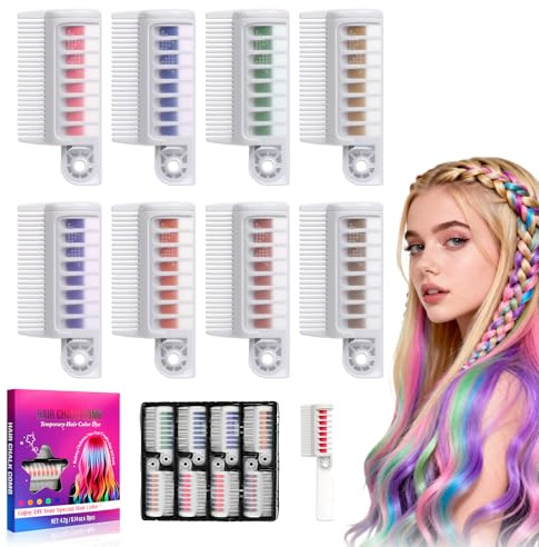 8 Color Hair Chalk Combs,Festive Fun Hair Chalk Combs,DIY Hair Chalk Comb Temporary Hair Color Dye,Washable Hair Chalk for Adults Hair DIY Party(1Set)