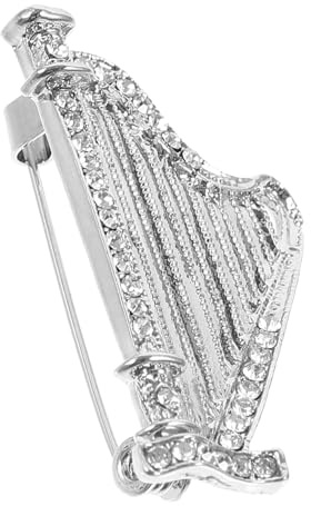 MALUGOGO Broche Harpe en Alliage Argenté Cristaux, Accessoire Polyvalent Élégant pour Costume et Chapeau, Fêtes Style Quotidien